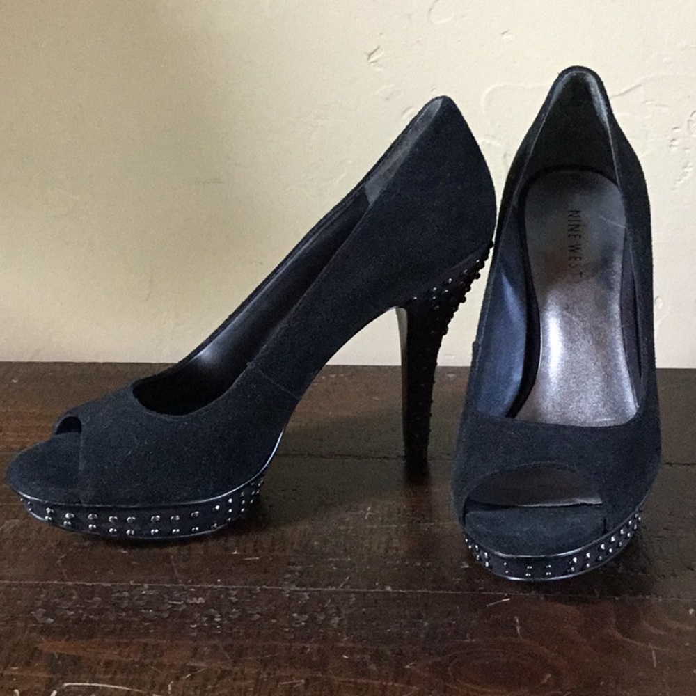 Black Suede Studded High Heels